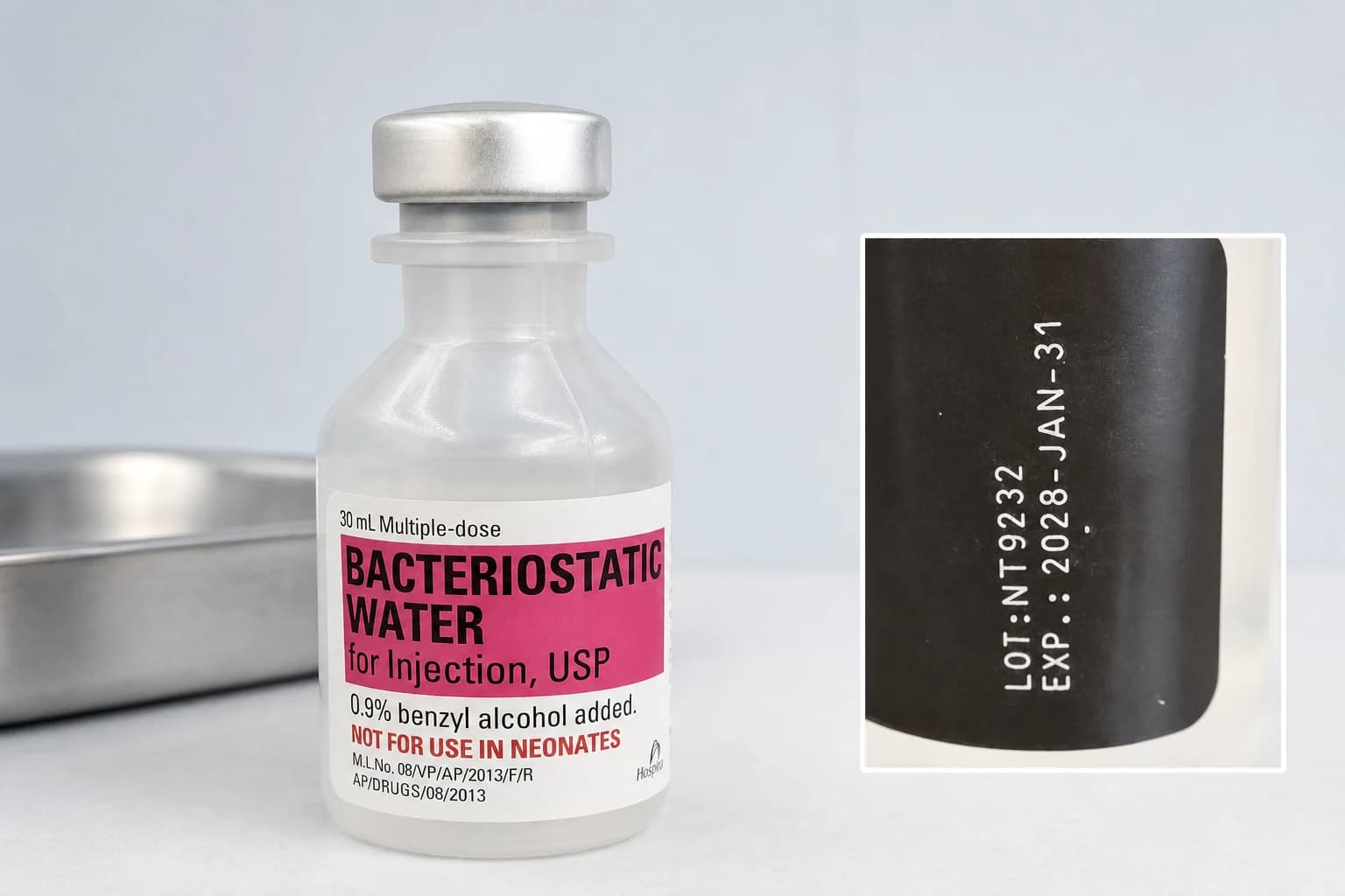 Frasco Hospira/Pfizer com detalhe ampliado da identificação de lote e validade